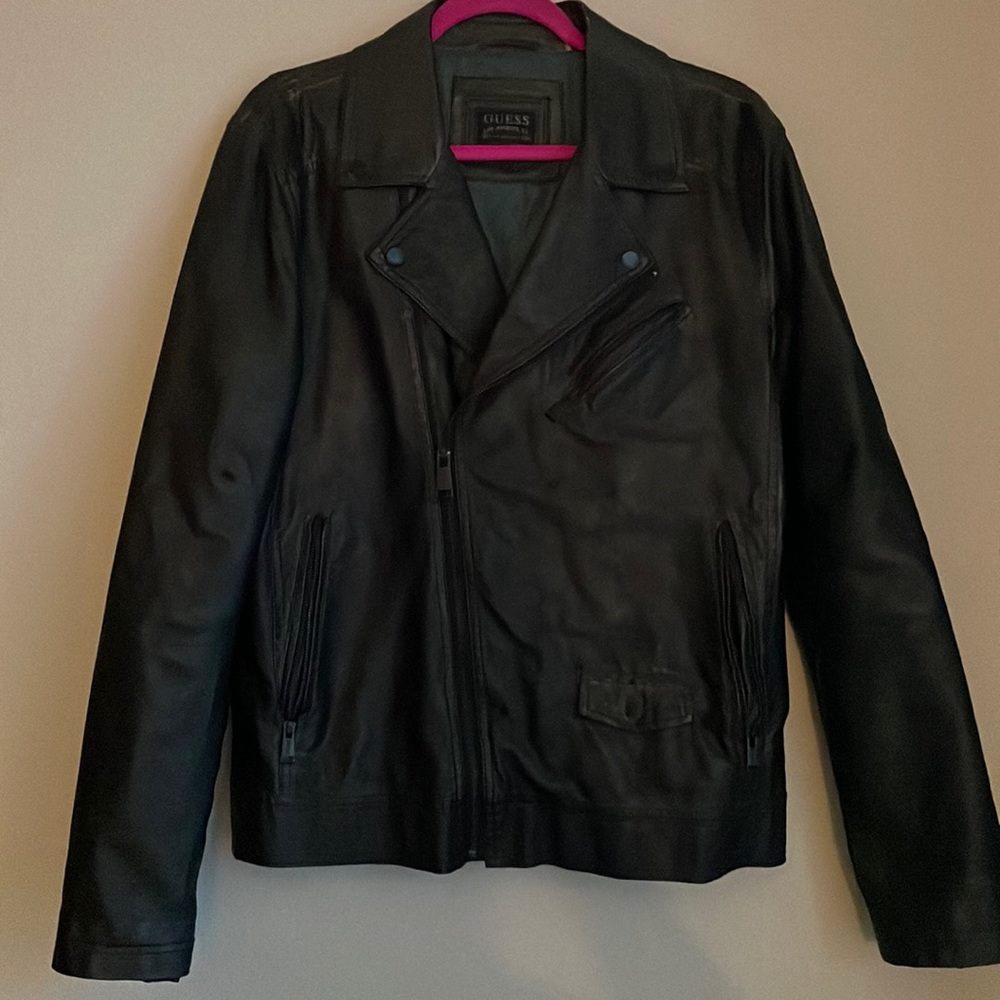 Guess Mens leather jacket black size M